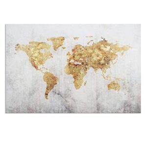 kas home art vintage large gold foil world map wall art painting pictures print on canvas art the picture for home modern decoration office wall decor (24 x 36 inch, b framed)