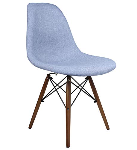 CozyBlock Mid-Century Modern Woven Fabric Upholstered Accent Side Dining Chair with Dark Walnut Wood Eiffel Legs Set of 2 (Denim Blue)