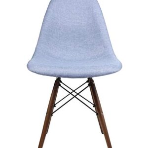 CozyBlock Mid-Century Modern Woven Fabric Upholstered Accent Side Dining Chair with Dark Walnut Wood Eiffel Legs Set of 2 (Denim Blue)