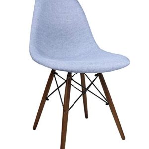 CozyBlock Mid-Century Modern Woven Fabric Upholstered Accent Side Dining Chair with Dark Walnut Wood Eiffel Legs Set of 2 (Denim Blue)