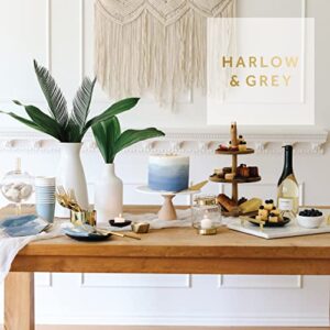 Harlow & Grey Malibu Watercolor Small Party Plates Set, 8 Ct Pack, 8” Elegant Disposable Paper Dinnerware Supplies for Birthday, Wedding, Shower, Anniversary, Engagement, Holiday, Blue & Gold