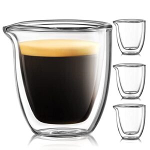 pouring espresso cups set of 4 - glass espresso cups shot glass with spout 2.7 oz - double espresso cups - small doppio double walled clear espresso cups - expresso coffee cup - espresso accessories