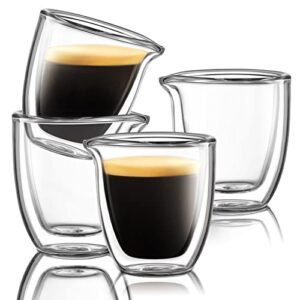 Pouring Espresso Cups Set of 4 - Glass Espresso Cups Shot Glass with Spout 2.7 OZ - Double Espresso Cups - Small Doppio Double Walled Clear Espresso Cups - Expresso Coffee Cup - Espresso Accessories