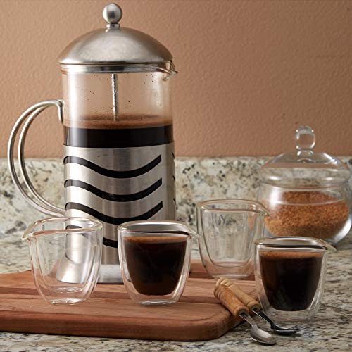 Pouring Espresso Cups Set of 4 - Glass Espresso Cups Shot Glass with Spout 2.7 OZ - Double Espresso Cups - Small Doppio Double Walled Clear Espresso Cups - Expresso Coffee Cup - Espresso Accessories