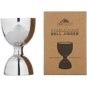 a bar above premium bell jigger with 10 measurements inside - professional & heavy-duty 304 stainless steel cocktail double jigger for bartending - bar tools for measuring cocktail shots 1oz / 2oz