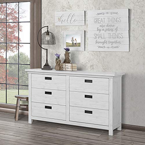 Evolur Waverly Double Dresser in Weathered White , 54x20.25x33 Inch (Pack of 1)