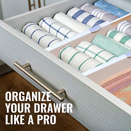 RAPTUROUS Deep Drawer Divider - 5 Inches High, Expands from 13-22 Inch, Adjustable Tall Dividers for Kitchen, Bedroom - Expandable Organizers for Clothes, Baby Dressers - 3 Pack White Deep Separators