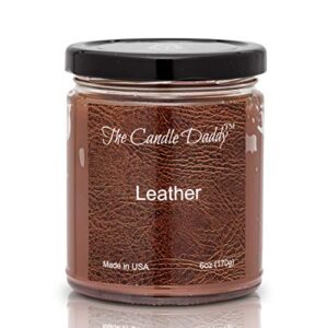 leather candle- 6 oz jar candle - up to 40 hour burn time