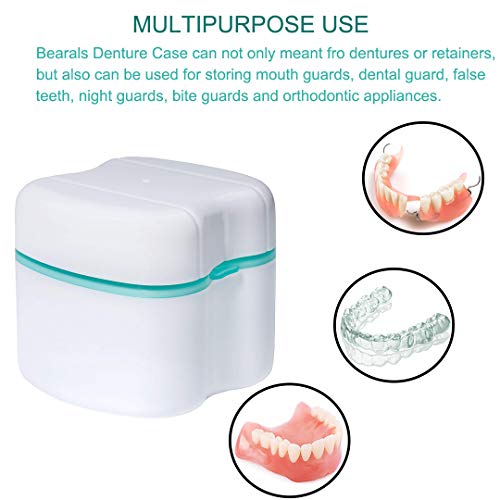 Bearals Denture Case, Denture Bath, Denture Cup with Strainer, Denture Box Container, Denture Cleaner Box (Green)