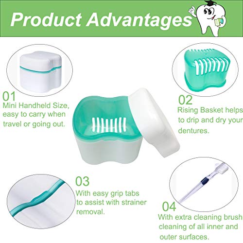 Bearals Denture Case, Denture Bath, Denture Cup with Strainer, Denture Box Container, Denture Cleaner Box (Green)