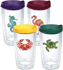 tervis tropical animals made in usa double walled insulated tumbler travel cup keeps drinks cold & hot, 16oz - 4pk, assorted