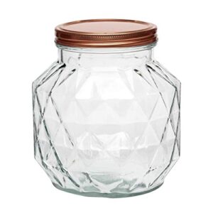 amici home dakota glass canister | food storage container with metal twist top lid | glass decorative kitchen jar with geometric design | 72 ounce capacity, medium