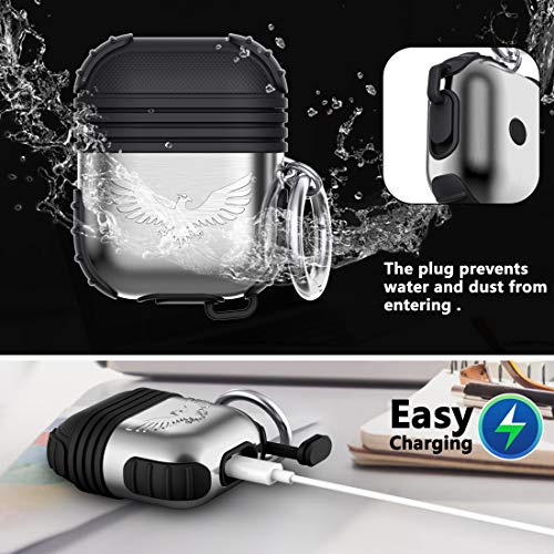 HALLEAST Compatible AirPods Case Metal Holder Portable Anti-Lost Strap 2019 Silicone Case for AirPod 2 & 1, Not for Wireless Charging, Silver