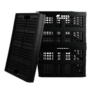lesbin 3-pack plastic collapsible storage crate, 30 l folding storage baskets, black