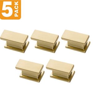 Southern Hills Satin Brass Cabinet Knobs - Rectangle - Pack of 5 - Brushed Gold Kitchen Cabinet Knobs - Cabinet Hardware Pulls - SHKM001-BRS-5