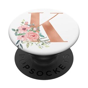 rose blush floral monogram letter k pretty pink flowers popsockets popgrip: swappable grip for phones & tablets