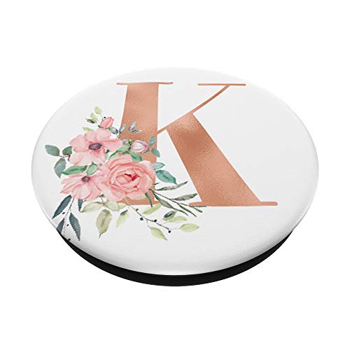 Rose Blush Floral Monogram Letter K Pretty Pink Flowers PopSockets PopGrip: Swappable Grip for Phones & Tablets