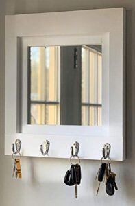 quakertown farmhouse mirror with hooks, 20 paint colors - mirror for wall, entryway decor, entryway organizer, key holder for wall, key organizer, key rack, wall hook, coat hook - bright ivory white