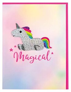 iscream colorful 'magical' greeting card with removable rhinestone unicorn decal and envelope