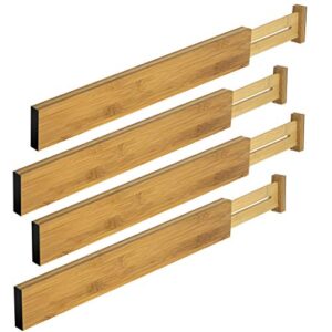 bamboo kitchen drawer dividers - adjustable spring loaded drawer organizers - drawer separator for kitchen utensils, bedroom clothes dresser, bathroom, and office - expands from 17.5" - 22" - 4 pack