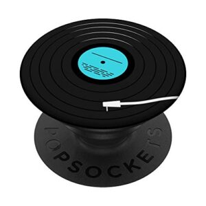 retro vinyl cyan blue record player lp art music design popsockets swappable popgrip