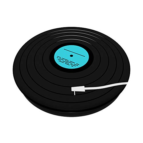 Retro Vinyl Cyan Blue Record Player LP Art Music Design PopSockets Swappable PopGrip