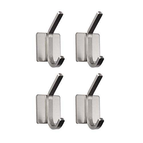 ousun Self Adhesive Wall Hooks Heavy Duty, Brushed Stainless Steel Towel Hook Coat Hook (4-Pack Hooks)