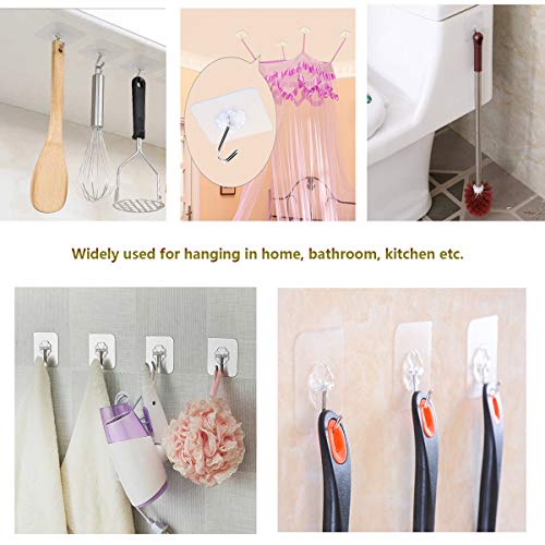 DDMY Adhesive Hooks Kitchen Wall Hooks- 24 Packs Heavy Duty 13.2lb(Max) Nail Free Sticky Hangers with Stainless Hooks Reusable Utility Towel Bath Ceiling Hooks