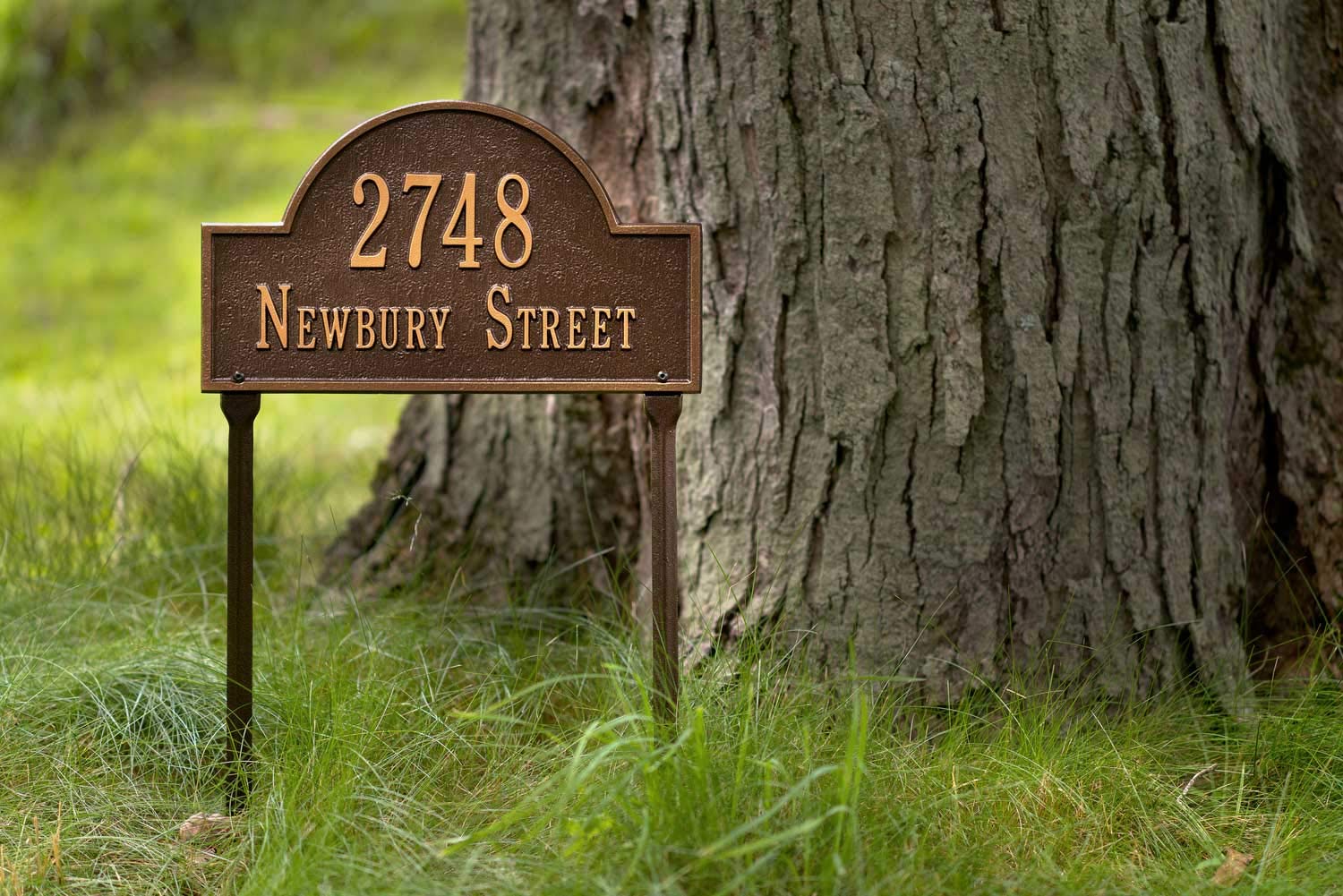 Whitehall™ Personalized Cast Metal Address plaque - LAWN MOUNTED Arch Plaque. Made in the USA. BEWARE OF IMPORT IMITATIONS. Display your address and street name. Custom house number sign.