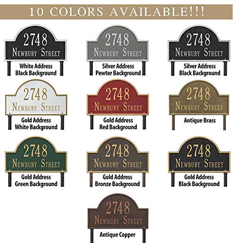 Whitehall™ Personalized Cast Metal Address plaque - LAWN MOUNTED Arch Plaque. Made in the USA. BEWARE OF IMPORT IMITATIONS. Display your address and street name. Custom house number sign.