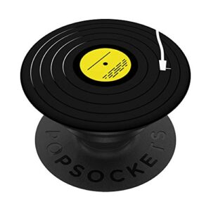 retro vinyl record lp dj yellow art design popsockets popgrip: swappable grip for phones & tablets