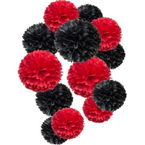 paper flower tissue pom poms party supplies (black,red,12pc)