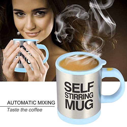 Zeerkeer Self Stirring Mug Electric Stainless Steel Automatic Mixing & Spinning Coffee Mug Cup with Lid, Lazy Self Mixing Mug Spinning Thermos Cup for Office Travle Home- 400ML/ 13.5oz (Sky Blue)