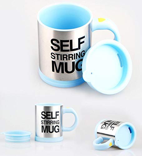 Zeerkeer Self Stirring Mug Electric Stainless Steel Automatic Mixing & Spinning Coffee Mug Cup with Lid, Lazy Self Mixing Mug Spinning Thermos Cup for Office Travle Home- 400ML/ 13.5oz (Sky Blue)