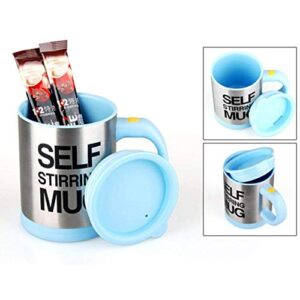 Zeerkeer Self Stirring Mug Electric Stainless Steel Automatic Mixing & Spinning Coffee Mug Cup with Lid, Lazy Self Mixing Mug Spinning Thermos Cup for Office Travle Home- 400ML/ 13.5oz (Sky Blue)