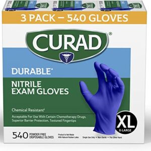 Curad Nitrile Exam Gloves, Durable, Powder Free, Chemical Resistant, X-Large, 540 Count