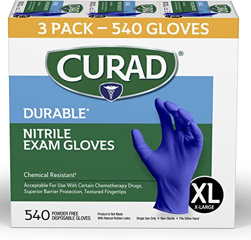 Curad Nitrile Exam Gloves, Durable, Powder Free, Chemical Resistant, X-Large, 540 Count