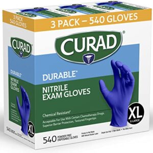 Curad Nitrile Exam Gloves, Durable, Powder Free, Chemical Resistant, X-Large, 540 Count