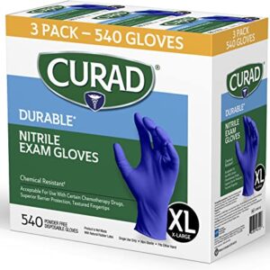 Curad Nitrile Exam Gloves, Durable, Powder Free, Chemical Resistant, X-Large, 540 Count