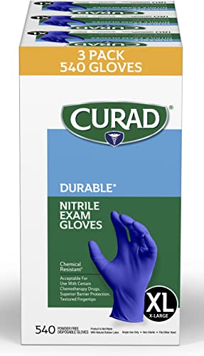 Curad Nitrile Exam Gloves, Durable, Powder Free, Chemical Resistant, X-Large, 540 Count