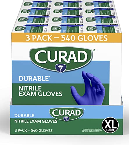 Curad Nitrile Exam Gloves, Durable, Powder Free, Chemical Resistant, X-Large, 540 Count