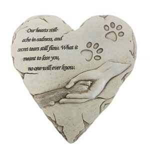 heart shaped pet memorial stone grave marker for dog or cat, pet dog garden stone for outdoor backyard patio or lawn,syampathy pet dog loss gifts (paw print stone),9.6"x9.5"