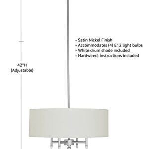 Amazon Brand – Stone & Beam Contemporary Pendant Chandelier with White Shade- 20 x 20 x 42 Inches (Adjustable Height), Satin Nickel