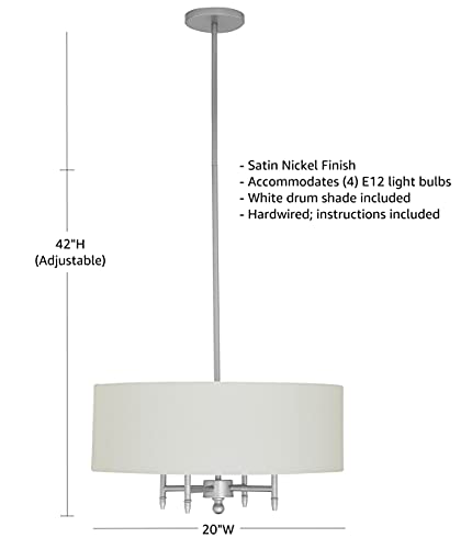 Amazon Brand – Stone & Beam Contemporary Pendant Chandelier with White Shade- 20 x 20 x 42 Inches (Adjustable Height), Satin Nickel