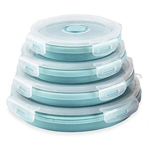 cartints silicone collapsible food storage containers-prep/storage bowls with lids – set of 4 round silicone lunch containers – microwave and freezer food containers (blue)