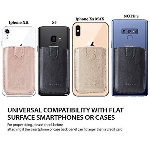 Phone Card Holder RFID Blocking Sleeve, Pu Leather Back Phone Wallet Stick-On Pull up 5 Card Holder Universally Pocket Covers Credit Cards Cash for iPhone/Android/Samsung/All Smartphones(RoseGold)