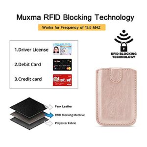 Phone Card Holder RFID Blocking Sleeve, Pu Leather Back Phone Wallet Stick-On Pull up 5 Card Holder Universally Pocket Covers Credit Cards Cash for iPhone/Android/Samsung/All Smartphones(RoseGold)