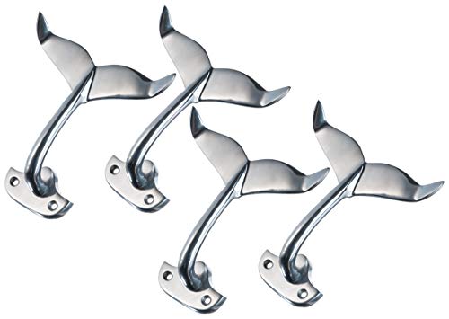 Nautical Crush Trading Whale Tail Wall Hook | Heavy Cast Aluminum Curved Whale Tail Wall Hook | Perfect for Beach Décor (Four Hooks)