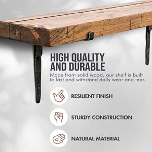 Peaceful Classics Wood Rustic Floating Shelf - Wall Mounted Shelf with Iron Brackets, Shelves for Wall Decor, Renter Friendly Shelves on Bathroom, Bedroom, Kitchen, Living Room, 5-ft