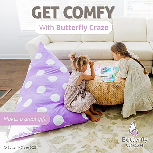 Butterfly Craze Bean Bag Chair Cover, Functional Toddler Toy Organizer, Fill with Stuffed Animals to Create a Jumbo, Comfy Floor Lounger for Boys or Girls, Stuffing Not Included, Purple Polka Dots